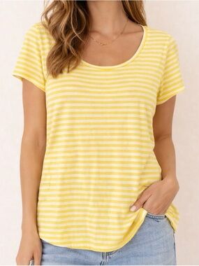 Ann Taylor Yellow White Striped Scoop Neck Tee XL Cotton Modal Top